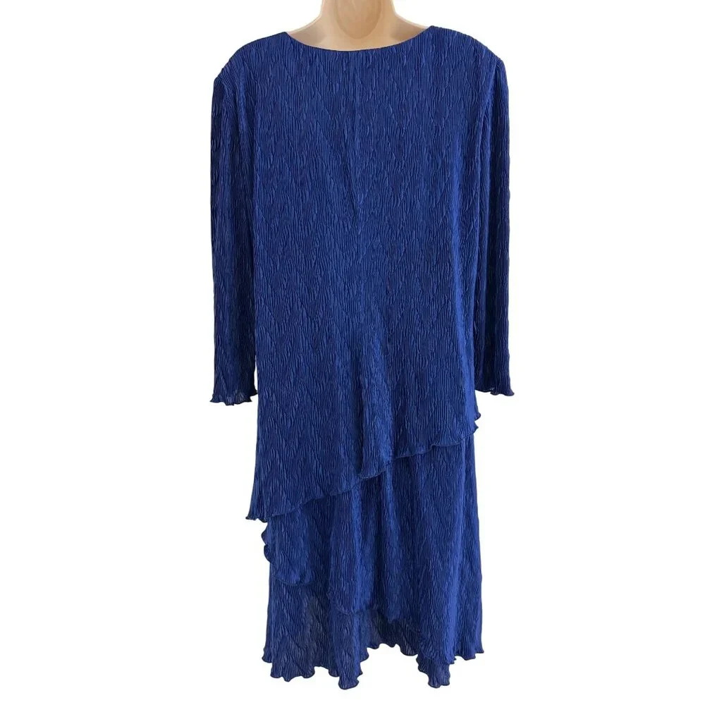Connected‎ Apparel Dark Blue Bodre Tiered Dress Size 14 Wedding Evening Party